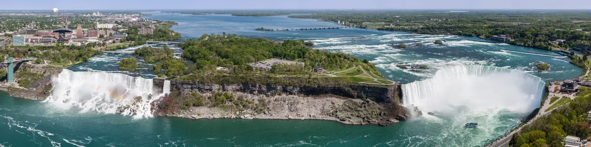Both falls seen from the Skylon Tower on a Niagara Falls tour from Toronto